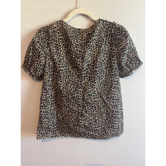 J.Crew Cheetah Print Short Sleeve Blouse Size XS Black Brown - Picture 4 of 5